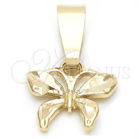 Oro Laminado Fancy Pendant, Gold Filled Style Butterfly Design, Diamond Cutting Finish, Golden Finish, 5.183.049