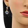 Oro Laminado Dangle Earring, Gold Filled Style Heart Design, with Sapphire Blue and White Crystal, Polished, Golden Finish, 02.122.0114.3