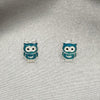 Sterling Silver Stud Earring, Owl Design, Light Blue Enamel Finish, Silver Finish, 02.406.0003.01