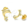 Oro Laminado Stud Earring, Gold Filled Style Dolphin Design, with Cubic Zirconia, Polished, Golden Finish, 02.09.0171