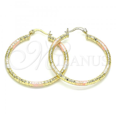 Oro Laminado Medium Hoop, Gold Filled Style Diamond Cutting Finish, Tricolor, 02.213.0256.40