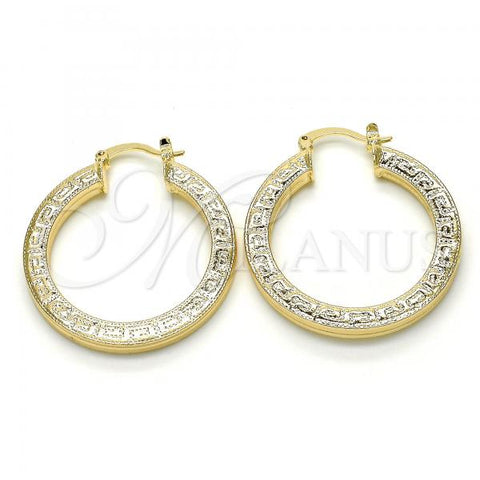 Oro Laminado Medium Hoop, Gold Filled Style Greek Key Design, Polished, Golden Finish, 02.261.0041.35