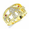 Oro Laminado Multi Stone Ring, Gold Filled Style Elephant Design, with White and Garnet Crystal, Polished, Golden Finish, 01.351.0005.08 (Size 8)