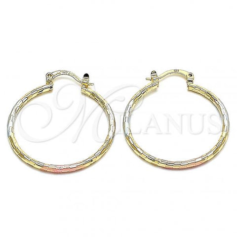 Oro Laminado Medium Hoop, Gold Filled Style Diamond Cutting Finish, Tricolor, 02.170.0295.30