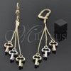 Oro Laminado Long Earring, Gold Filled Style key Design, Polished, Tricolor, 5.107.001