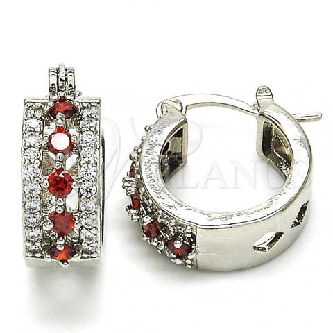 Rhodium Plated Small Hoop, with Garnet and White Cubic Zirconia, Polished, Rhodium Finish, 02.210.0269.6.15