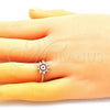 Oro Laminado Elegant Ring, Gold Filled Style Evil Eye and Sun Design, Red Enamel Finish, Golden Finish, 01.213.0020.1