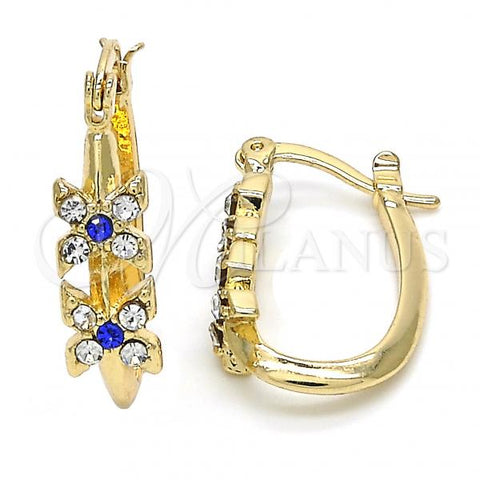 Oro Laminado Small Hoop, Gold Filled Style with Sapphire Blue and White Crystal, Polished, Golden Finish, 02.100.0086.3.15