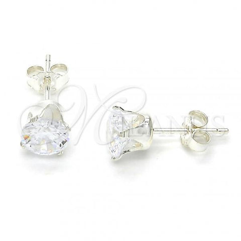 Sterling Silver Stud Earring, with White Cubic Zirconia, Polished, Silver Finish, 02.63.2607