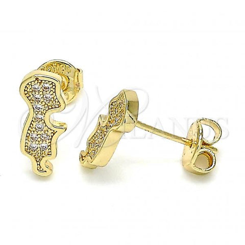 Oro Laminado Stud Earring, Gold Filled Style Little Boy Design, with White Micro Pave, Polished, Golden Finish, 02.156.0420