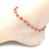 Oro Laminado Fancy Anklet, Gold Filled Style Evil Eye Design, Red Resin Finish, Golden Finish, 04.63.1347.1.10