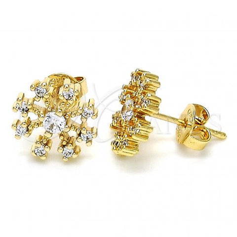 Oro Laminado Stud Earring, Gold Filled Style with White Cubic Zirconia, Polished, Golden Finish, 02.156.0309