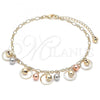 Oro Laminado Charm Anklet , Gold Filled Style Rattle Charm and Ball Design, Polished, Tricolor, 03.331.0082.10