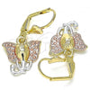 Oro Laminado Dangle Earring, Gold Filled Style Elephant Design, Polished, Tricolor, 02.351.0077