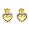 Oro Laminado Stud Earring, Gold Filled Style Heart Design, with Ruby Micro Pave, Polished, Golden Finish, 02.156.0458.1