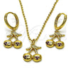 Oro Laminado Earring and Pendant Adult Set, Gold Filled Style Cherry Design, with Ruby Micro Pave, Polished, Golden Finish, 10.282.0006