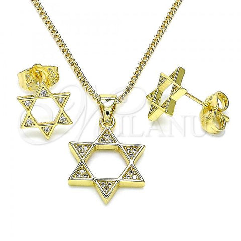 Oro Laminado Earring and Pendant Adult Set, Gold Filled Style Star of David Design, with White Micro Pave, Polished, Golden Finish, 10.156.0395