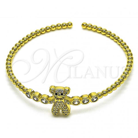 Oro Laminado Individual Bangle, Gold Filled Style Teddy Bear Design, with White Cubic Zirconia and White Micro Pave, Polished, Golden Finish, 07.341.0043