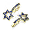 Oro Laminado Huggie Hoop, Gold Filled Style Star of David Design, with Sapphire Blue Micro Pave, Polished, Golden Finish, 02.210.0472.3.15