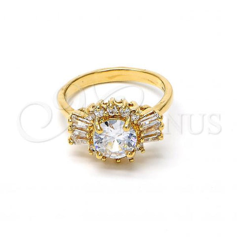 Oro Laminado Multi Stone Ring, Gold Filled Style Baguette and Cluster Design, with White Cubic Zirconia, Polished, Golden Finish, 5.170.021.09 (Size 9)