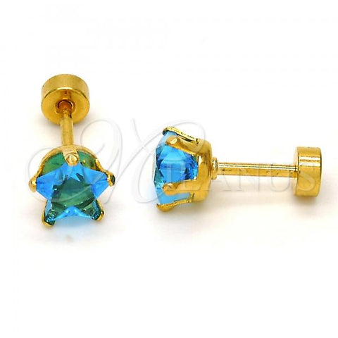 Stainless Steel Stud Earring, Star Design, with Blue Topaz Cubic Zirconia, Polished, Golden Finish, 02.271.0006.3