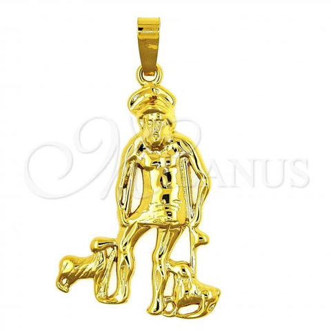 Oro Laminado Religious Pendant, Gold Filled Style Dog and San Lazaro Design, Polished, Golden Finish, 5.185.016