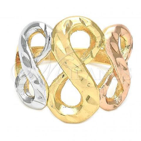Oro Laminado Elegant Ring, Gold Filled Style Infinite Design, Diamond Cutting Finish, Tricolor, 5.175.006.07 (Size 7)