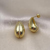 Oro Laminado Stud Earring, Gold Filled Style Teardrop Design, with White Cubic Zirconia, Polished, Golden Finish, 02.341.0178