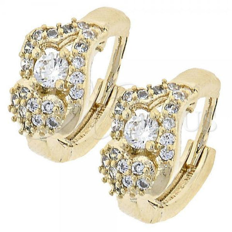 Oro Laminado Huggie Hoop, Gold Filled Style Flower Design, with White Cubic Zirconia, Polished, Golden Finish, 02.165.0065