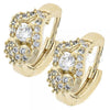 Oro Laminado Huggie Hoop, Gold Filled Style Flower Design, with White Cubic Zirconia, Polished, Golden Finish, 02.165.0065
