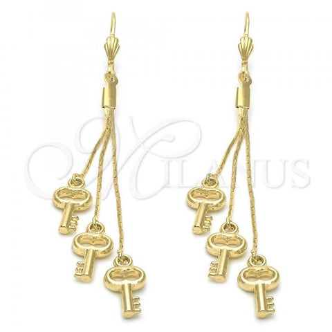 Oro Laminado Long Earring, Gold Filled Style key Design, Golden Finish, 5.090.005