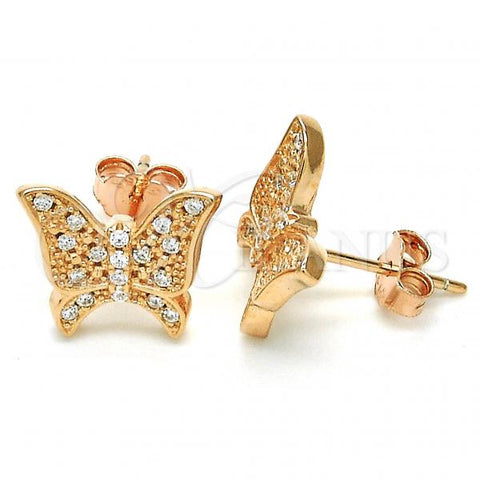 Sterling Silver Stud Earring, Butterfly Design, with White Cubic Zirconia, Polished, Rose Gold Finish, 02.336.0102.1