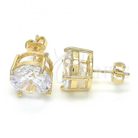 Oro Laminado Stud Earring, Gold Filled Style with White Cubic Zirconia, Polished, Golden Finish, 02.284.0013