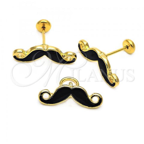 Oro Laminado Earring and Pendant Children Set, Gold Filled Style Moustache Design, Enamel Finish, Golden Finish, 10.09.0013