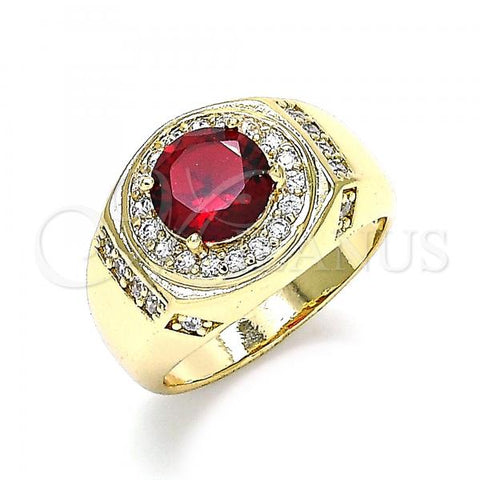 Oro Laminado Mens Ring, Gold Filled Style with Garnet and White Cubic Zirconia, Polished, Golden Finish, 01.266.0047.1.12