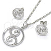 Rhodium Plated Earring and Pendant Adult Set, Spiral Design, with White Micro Pave, Polished, Rhodium Finish, 10.156.0106