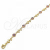 Oro Laminado Fancy Anklet, Gold Filled Style Evil Eye and Dolphin Design, Red Resin Finish, Golden Finish, 03.326.0009.1.10