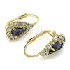 Oro Laminado Leverback Earring, Gold Filled Style Teardrop Design, with Amethyst and White Crystal, Polished, Golden Finish, 5.125.012.6