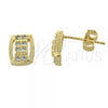 Oro Laminado Stud Earring, Gold Filled Style with White Micro Pave, Golden Finish, 02.168.0014