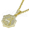 Oro Laminado Religious Pendant, Gold Filled Style Sagrado Corazon de Jesus Design, Polished, Golden Finish, 05.351.0177