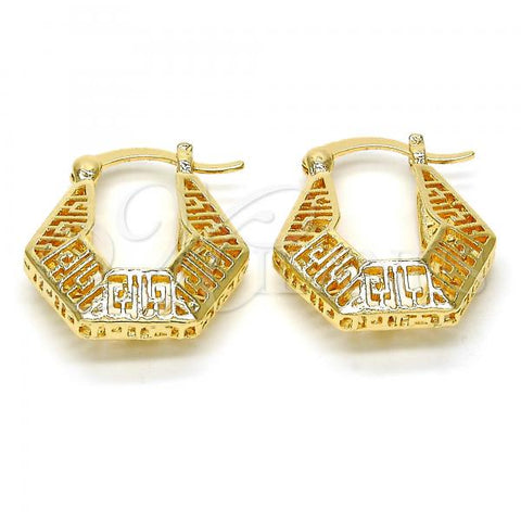 Oro Laminado Small Hoop, Gold Filled Style Greek Key Design, Polished, Golden Finish, 02.170.0164.20