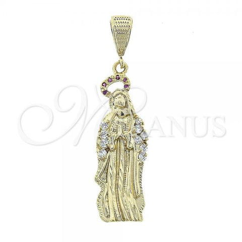 Oro Laminado Religious Pendant, Gold Filled Style Guadalupe Design, with Multicolor Cubic Zirconia, Diamond Cutting Finish, Golden Finish, 5.184.014