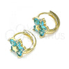 Oro Laminado Huggie Hoop, Gold Filled Style Flower and Star Design, with Blue Topaz Cubic Zirconia, Polished, Golden Finish, 02.210.0611.1.12