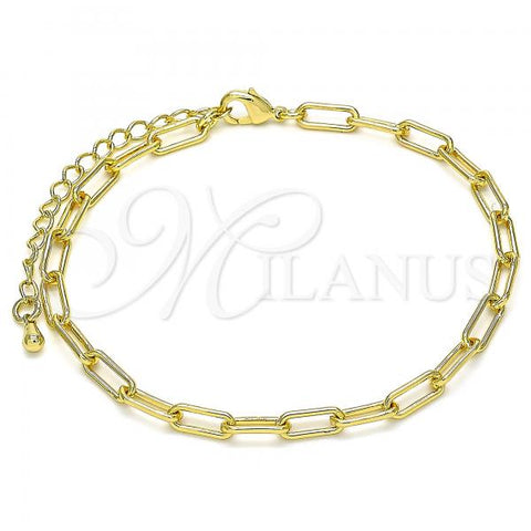 Oro Laminado Basic Bracelet, Gold Filled Style Paperclip Design, Polished, Golden Finish, 03.341.0049.07