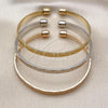 Oro Laminado Trio Bangle, Gold Filled Style Greek Key Design, Diamond Cutting Finish, Tricolor, 07.170.0059