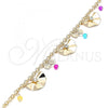 Oro Laminado Charm Anklet , Gold Filled Style Bow and Rattle Charm Design, Polished, Golden Finish, 03.331.0057.10