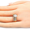 Oro Laminado Wedding Ring, Gold Filled Style Duo Design, with White Cubic Zirconia, Polished, Golden Finish, 01.284.0036.09 (Size 9)