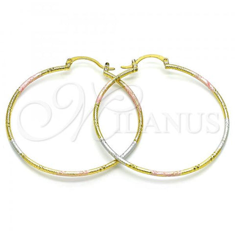 Oro Laminado Large Hoop, Gold Filled Style Diamond Cutting Finish, Tricolor, 02.168.0039.1.50