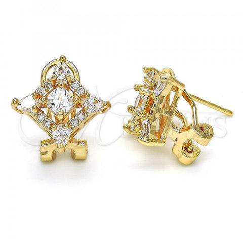 Oro Laminado Stud Earring, Gold Filled Style Teardrop Design, with White Cubic Zirconia, Polished, Golden Finish, 02.217.0081 *PROMO*