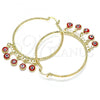 Oro Laminado Large Hoop, Gold Filled Style Evil Eye Design, Red Resin Finish, Golden Finish, 02.380.0072.3.50